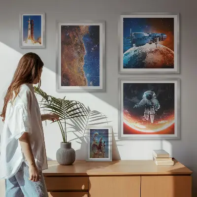 Set de 5 cuadros para salón con diseño de viajes espaciales por la galaxia