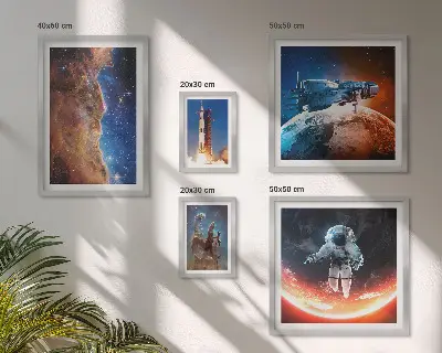 Set de 5 cuadros para salón con diseño de viajes espaciales por la galaxia