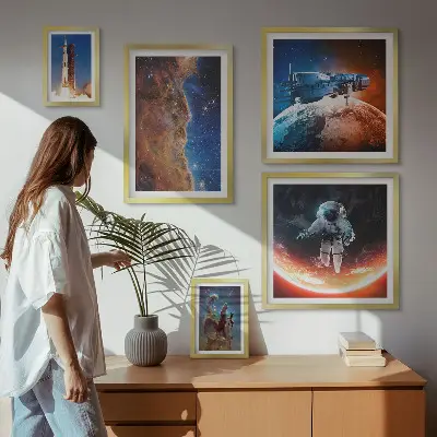 Set de 5 cuadros para salón con diseño de viajes espaciales por la galaxia