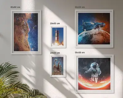 Set de 5 cuadros para salón con diseño de viajes espaciales por la galaxia
