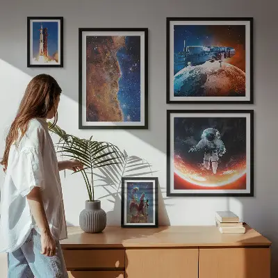 Set de 5 cuadros para salón con diseño de viajes espaciales por la galaxia