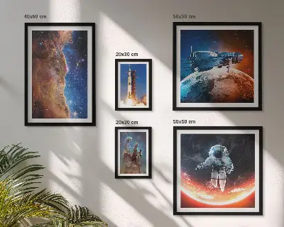 Set de 5 cuadros para salón con diseño de viajes espaciales por la galaxia