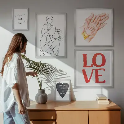 Pared galería de arte con motivos de familia, amor, calidez y felicidad