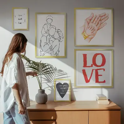 Pared galería de arte con motivos de familia, amor, calidez y felicidad