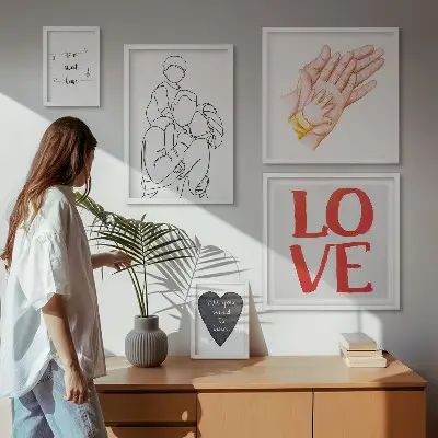 Pared galería de arte con motivos de familia, amor, calidez y felicidad