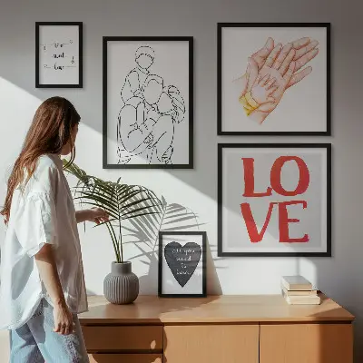 Pared galería de arte con motivos de familia, amor, calidez y felicidad