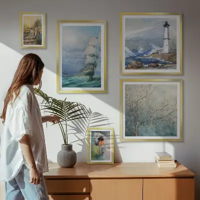 Conjunto de cuadros decorativos con motivos de aventuras y paisajes marinos