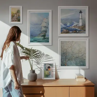 Conjunto de cuadros decorativos con motivos de aventuras y paisajes marinos