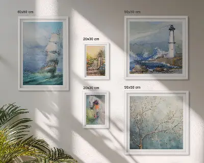 Conjunto de cuadros decorativos con motivos de aventuras y paisajes marinos
