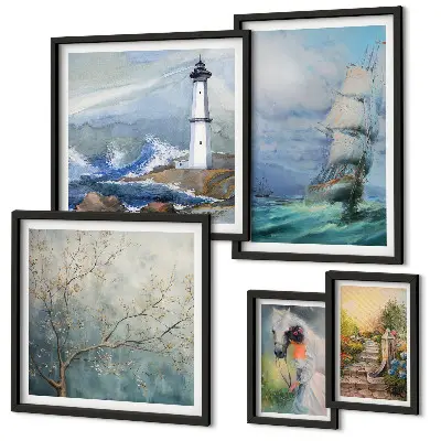 Conjunto de cuadros decorativos con motivos de aventuras y paisajes marinos