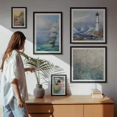 Conjunto de cuadros decorativos con motivos de aventuras y paisajes marinos