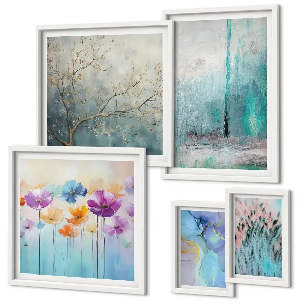 Set de 5 cuadros decorativos para salón con diseño floral de paisajes abstractos