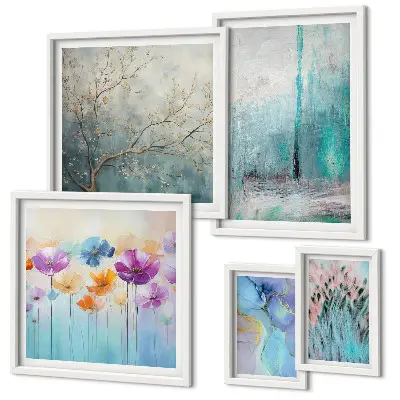 Set de 5 cuadros decorativos para salón con diseño floral de paisajes abstractos