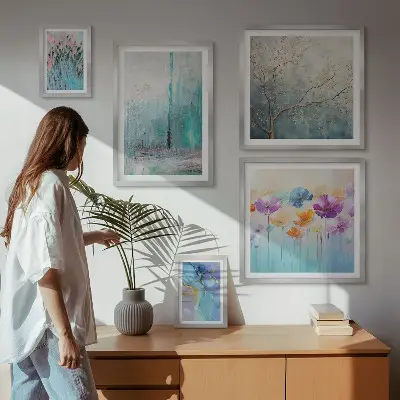 Set de 5 cuadros decorativos para salón con diseño floral de paisajes abstractos