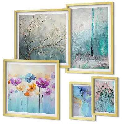 Set de 5 cuadros decorativos para salón con diseño floral de paisajes abstractos