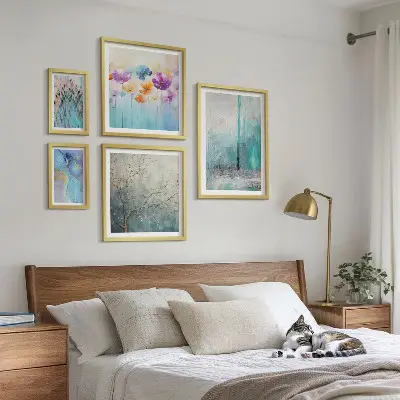 Set de 5 cuadros decorativos para salón con diseño floral de paisajes abstractos