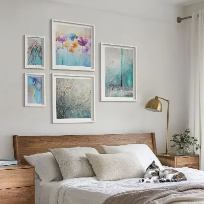 Set de 5 cuadros decorativos para salón con diseño floral de paisajes abstractos