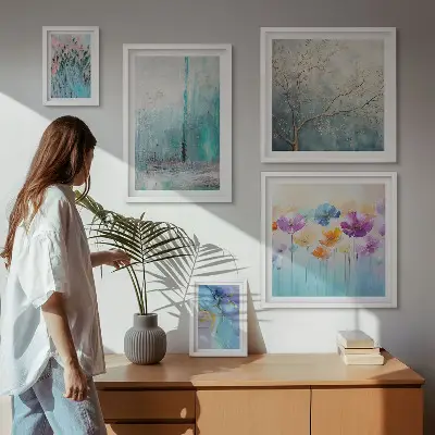 Set de 5 cuadros decorativos para salón con diseño floral de paisajes abstractos