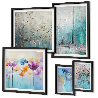 Set de 5 cuadros para salón Flores de paisajes abstractos