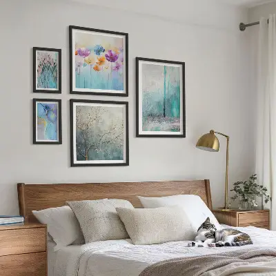 Set de 5 cuadros decorativos para salón con diseño floral de paisajes abstractos