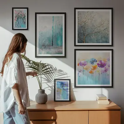Set de 5 cuadros decorativos para salón con diseño floral de paisajes abstractos