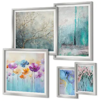 Set de 5 cuadros decorativos para salón con diseño floral de paisajes abstractos