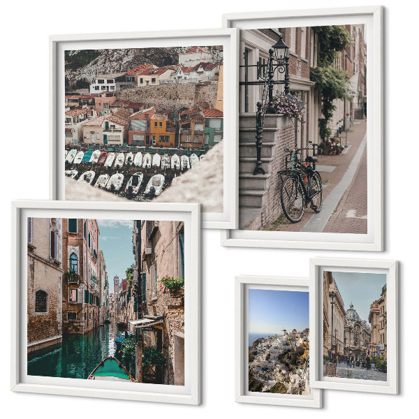 Set de 5 cuadros para salón Encantadoras calles europeas