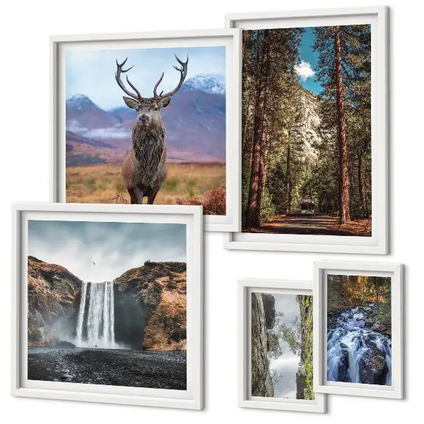 Conjunto de cuadros decorativos con paisajes de cascadas y naturaleza