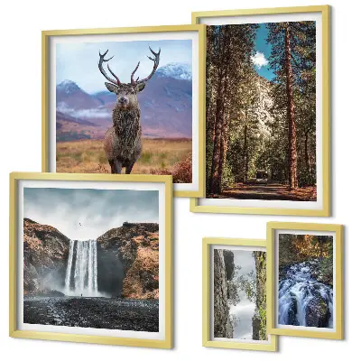 Conjunto de cuadros decorativos con paisajes de cascadas y naturaleza