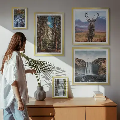 Conjunto de cuadros decorativos con paisajes de cascadas y naturaleza