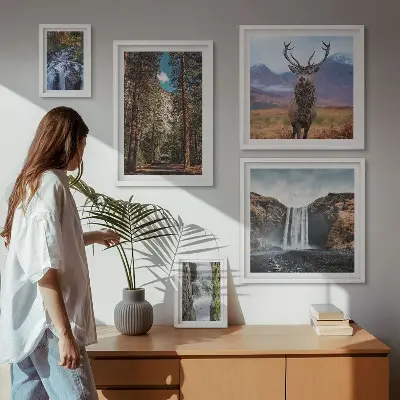 Conjunto de cuadros decorativos con paisajes de cascadas y naturaleza