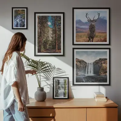 Conjunto de cuadros decorativos con paisajes de cascadas y naturaleza