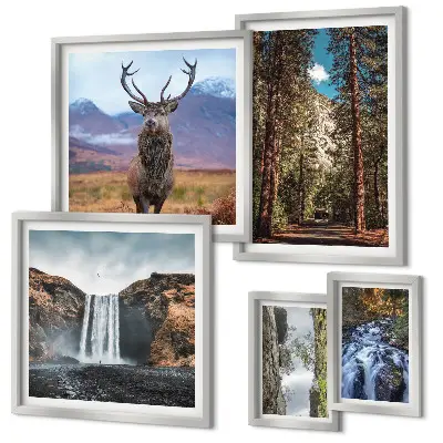 Conjunto de cuadros decorativos con paisajes de cascadas y naturaleza
