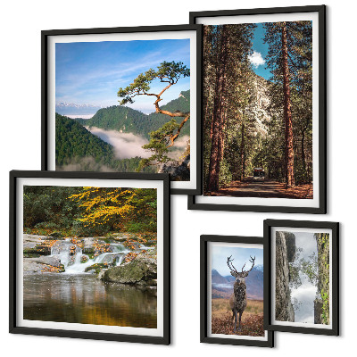 Set de 5 cuadros para salón Paisajes de montaña y naturaleza salvaje