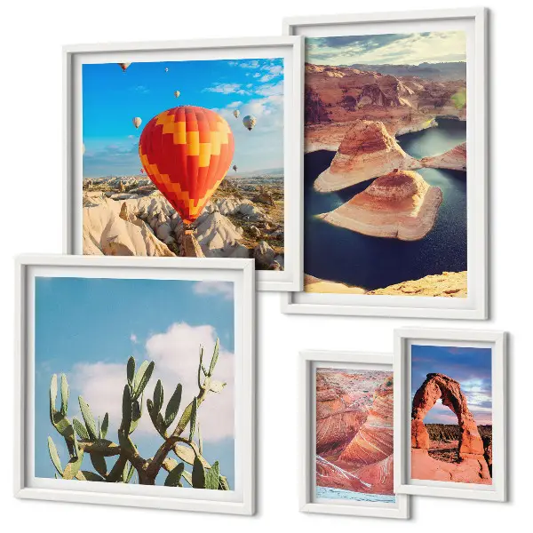 Conjunto de cuadros decorativos con paisajes de montaña y aguas