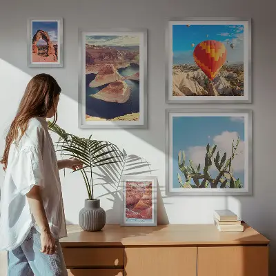 Conjunto de cuadros decorativos con paisajes de montaña y aguas