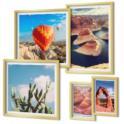 Conjunto de cuadros decorativos con paisajes de montaña y aguas