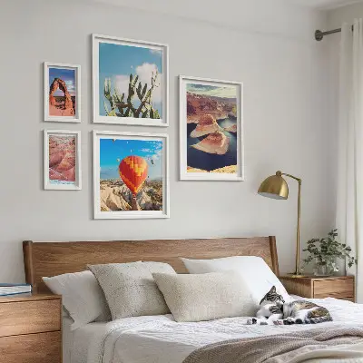 Conjunto de cuadros decorativos con paisajes de montaña y aguas