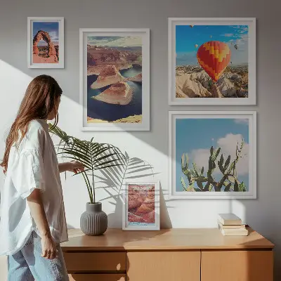 Conjunto de cuadros decorativos con paisajes de montaña y aguas