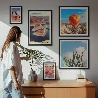 Conjunto de cuadros decorativos con paisajes de montaña y aguas