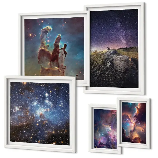 Set de 5 cuadros para salón con diseño de paisajes cósmicos de galaxias