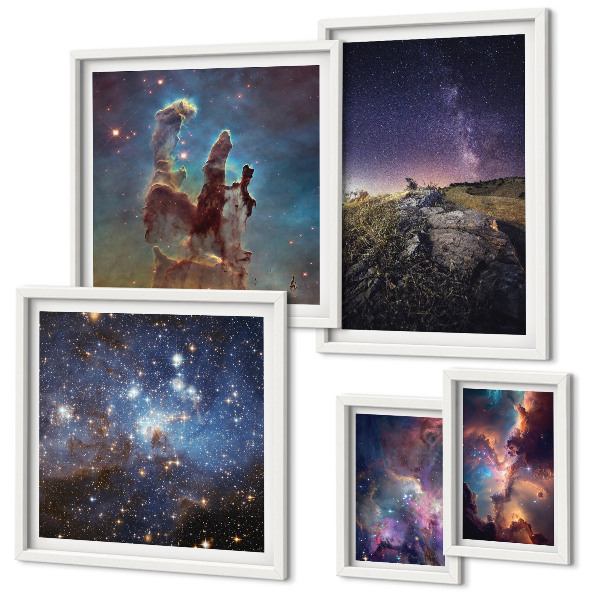 Set de 5 cuadros para salón Paisajes cósmicos de galaxias