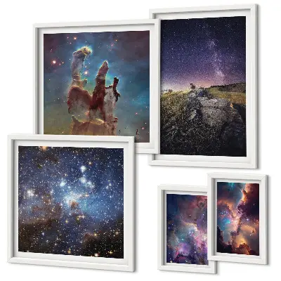 Set de 5 cuadros para salón con diseño de paisajes cósmicos de galaxias