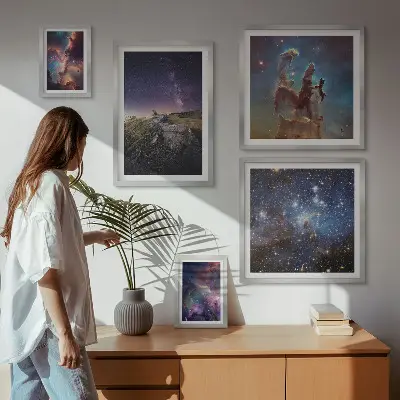 Set de 5 cuadros para salón con diseño de paisajes cósmicos de galaxias