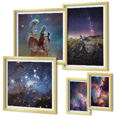 Set de 5 cuadros para salón con diseño de paisajes cósmicos de galaxias