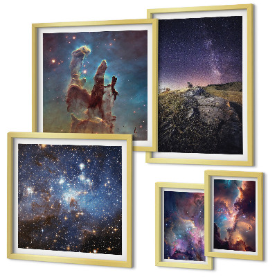 Set de 5 cuadros para salón Paisajes cósmicos de galaxias