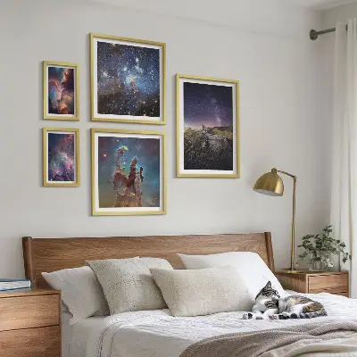 Set de 5 cuadros para salón con diseño de paisajes cósmicos de galaxias