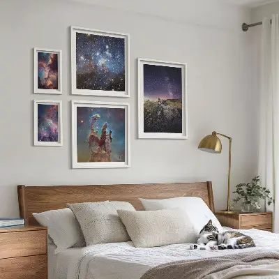 Set de 5 cuadros para salón con diseño de paisajes cósmicos de galaxias
