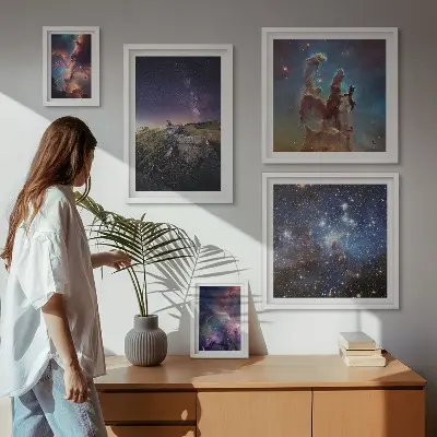 Set de 5 cuadros para salón con diseño de paisajes cósmicos de galaxias
