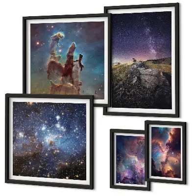 Set de 5 cuadros para salón con diseño de paisajes cósmicos de galaxias